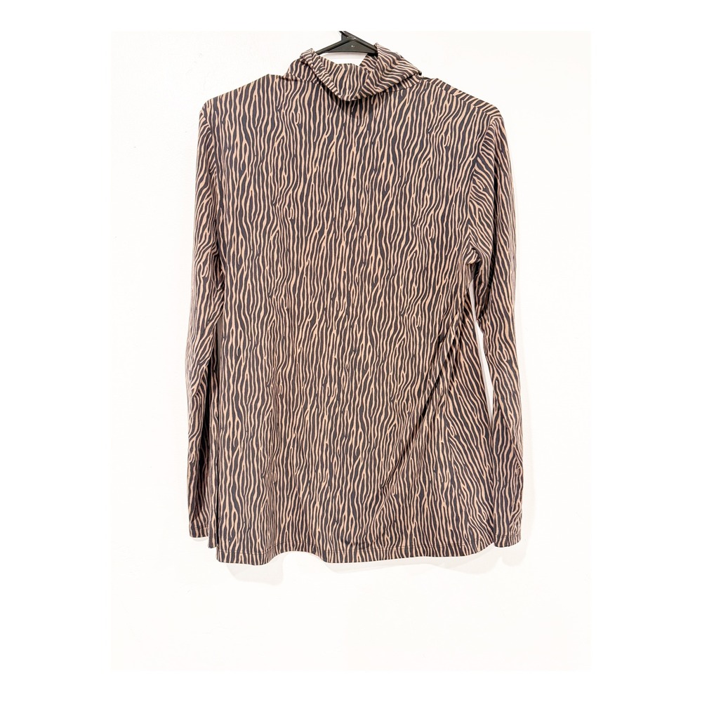 J. McLaughlin Womens Zebra Print Turtleneck Top Brown Black Long Sleeve Small